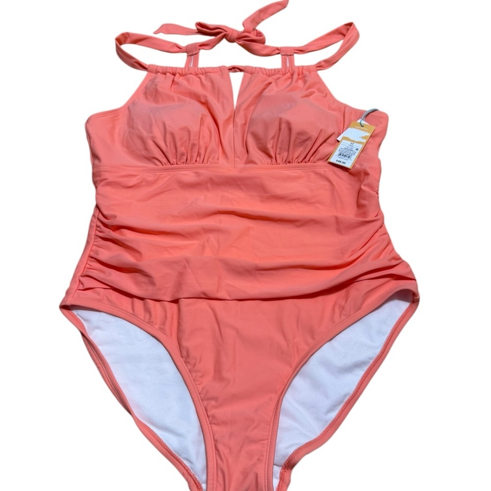 NWT Kona Sol Target Pink One Piece Swimsuit with Halter Neck and Ruching